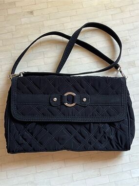Vera Bradley Black Minimal Quilted Shoulder Bag with Removable Strap